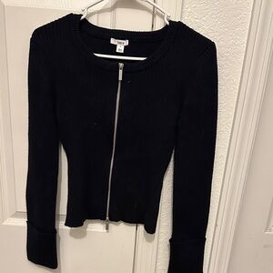 Bar III Black Ribbed Zip-Front Knit Top